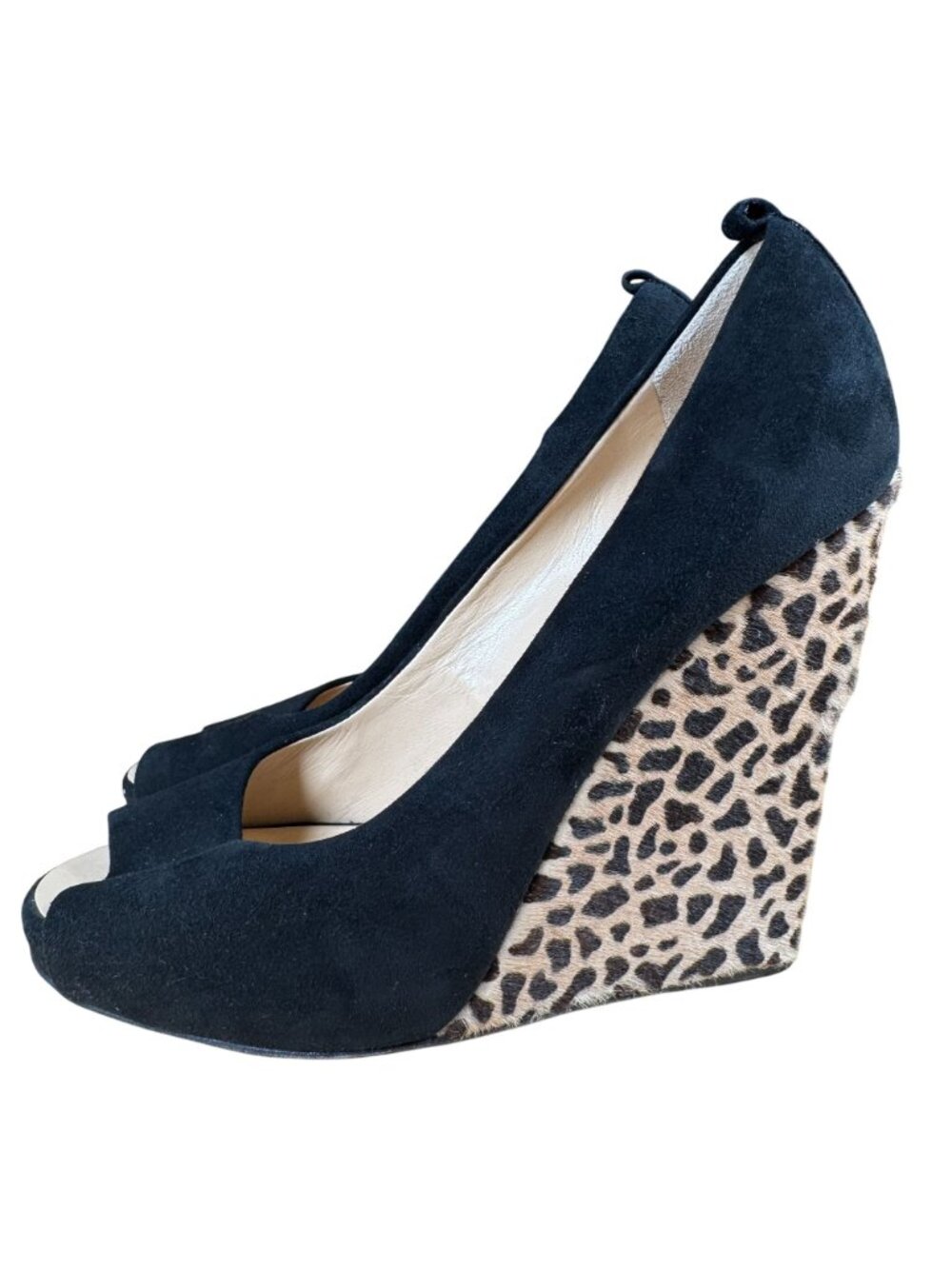 Giuseppe Zanotti Peep Toe Calf Hair Leopard Print Wedge Shoes Heels Size 39 - Picture 2 of 8